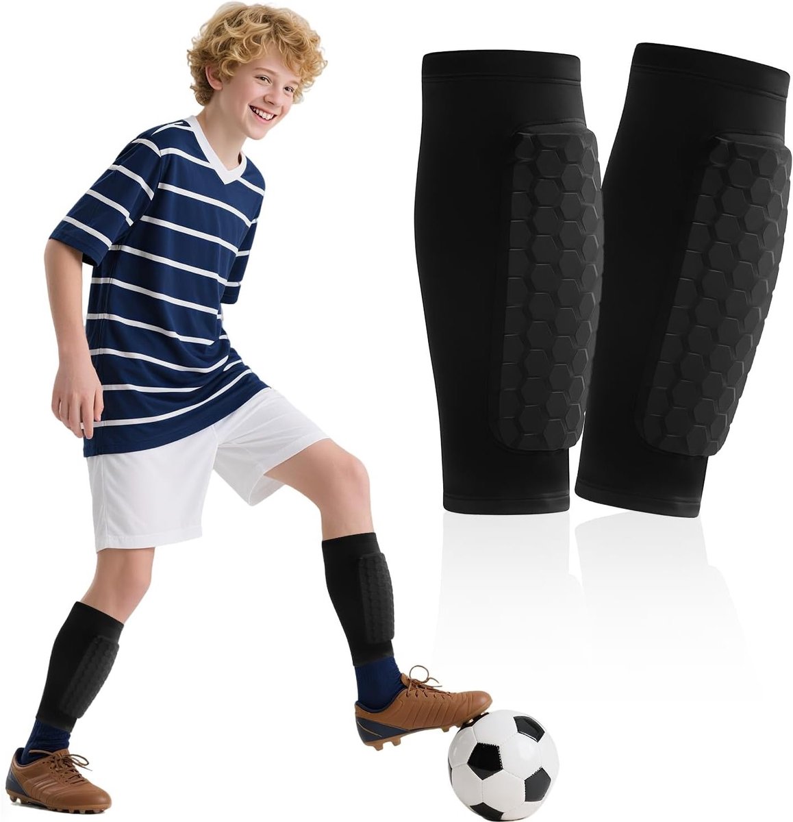 Ademende en lichtgewicht voetbalscheenbeschermers met antislipstrips voor optimale bescherming van kuiten bij jongens, meisjes en kinderen