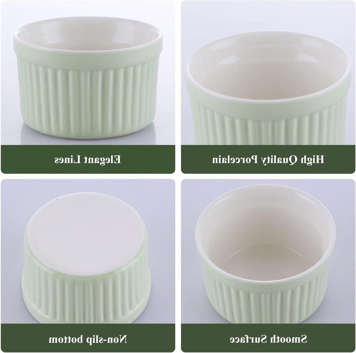 Set van 8 Kleine Porseleinen Ramekins 120ml voor Airfryer, Soufflé, Pudding en Dips - Groen — cadeau in Koken & Dineren - foto 4