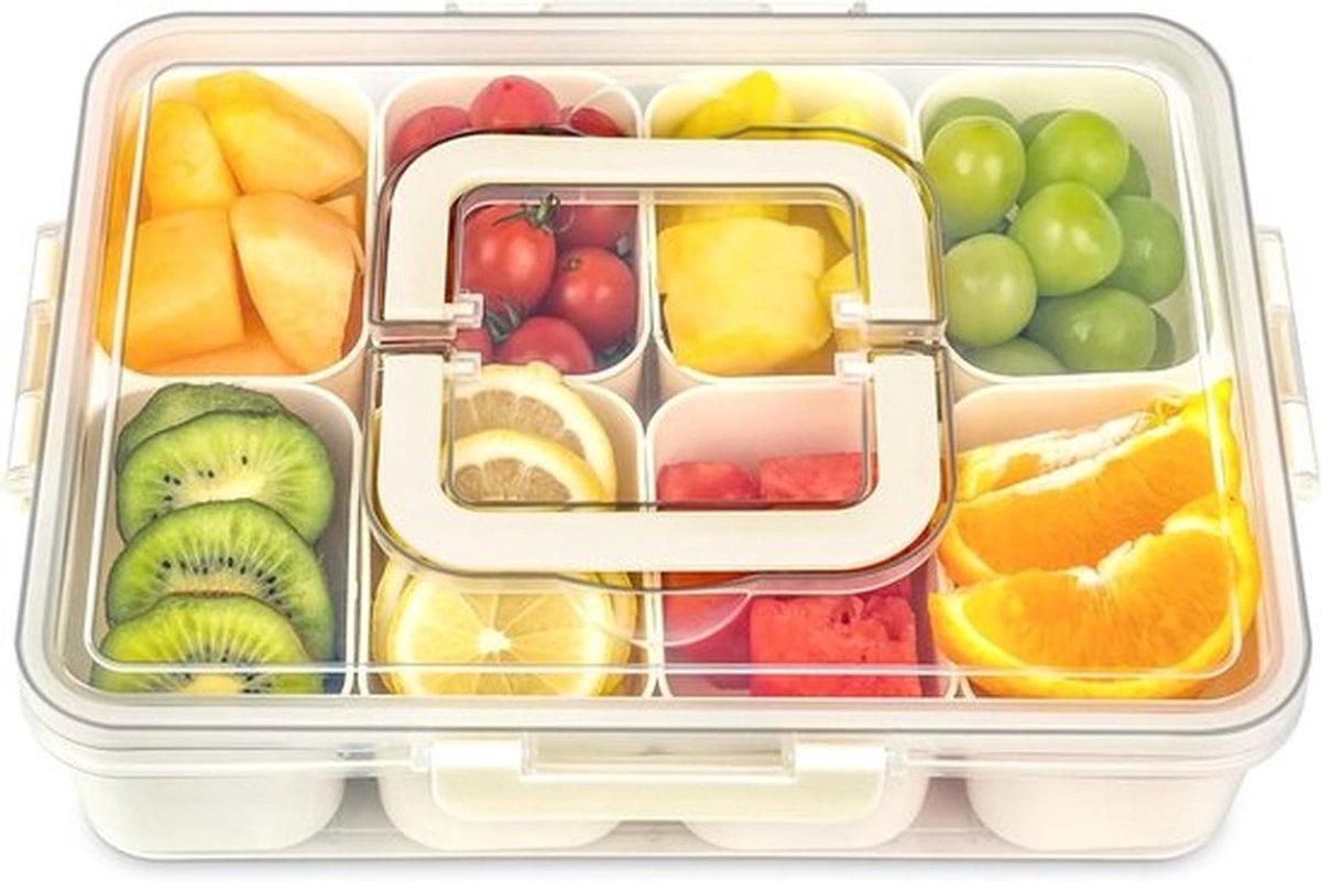 Draagbare Snackbox Met 8 Vakken, Vaatwasmachinebestendig - Snackschaal Met Deksel - Organizer Voor Snoep, Fruit, Koekjes - Draagbare Snackbox供給- 75 Bijemени.