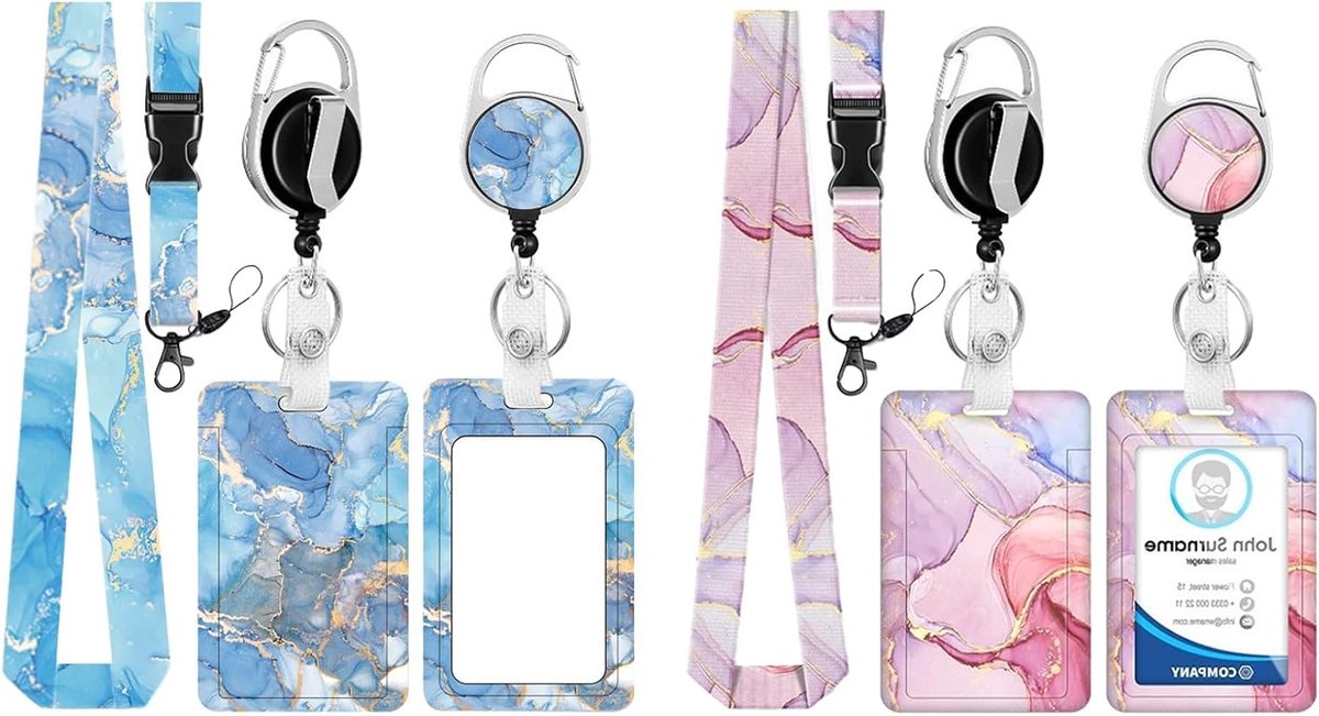 ID Badge Houder met Lanyard - 2 Sets Verstelbare en Uittrekbare Kaarthouders voor Werknemers, Verpleegkundigen en Studenten