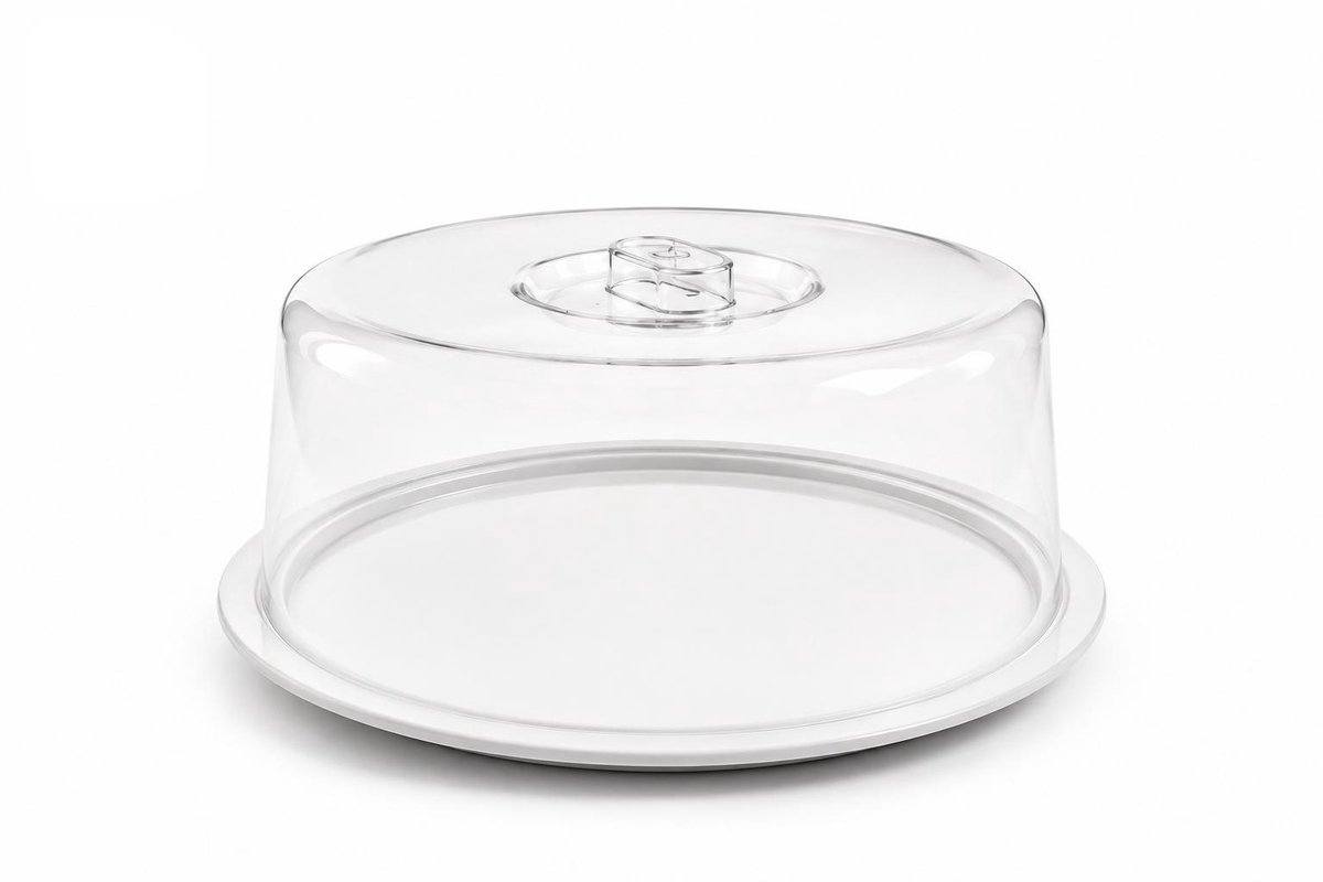 Buenos - Porselein taartplateau met kunststof stolp - Ø 30 cm - Transparant - wit - porselein