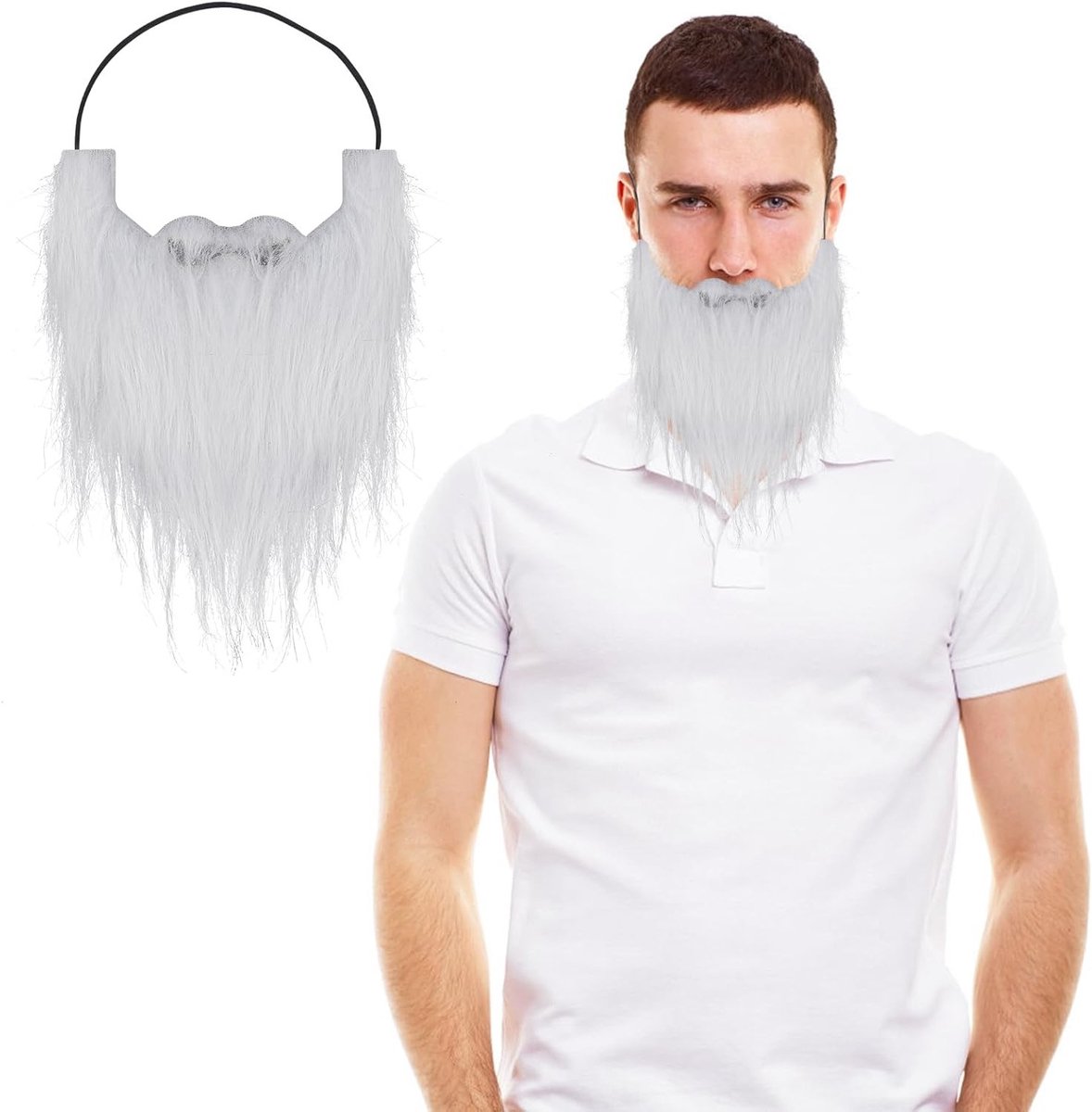 Grappige Neppartij Baard en Snor voor Feestjes, Halloween en Cosplay Decoraties voor Mannen en Kinderen (Wit)
