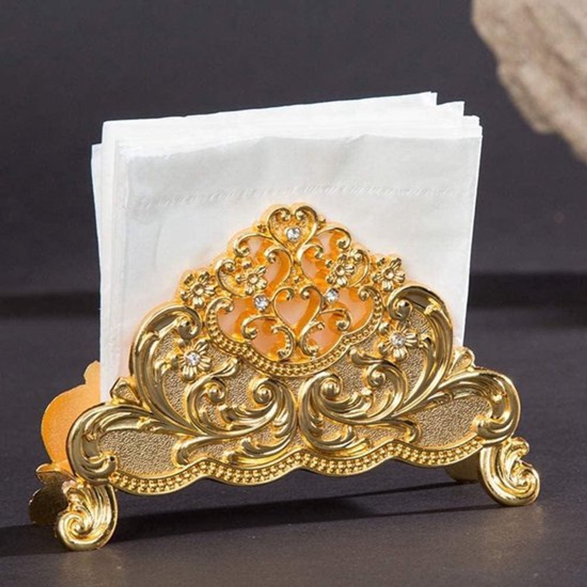 Metalen servethouder voor tafeldecoratie thuis hotel restaurant - goudkleurig ornament