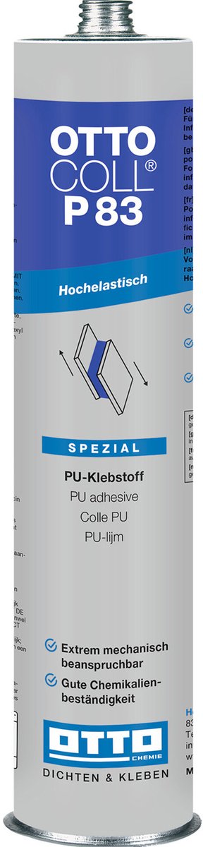 Ottocoll P83 polyurethaanlijm - 310 ml alu-koker - grijs - 1K voor bouw en constructieverlijming