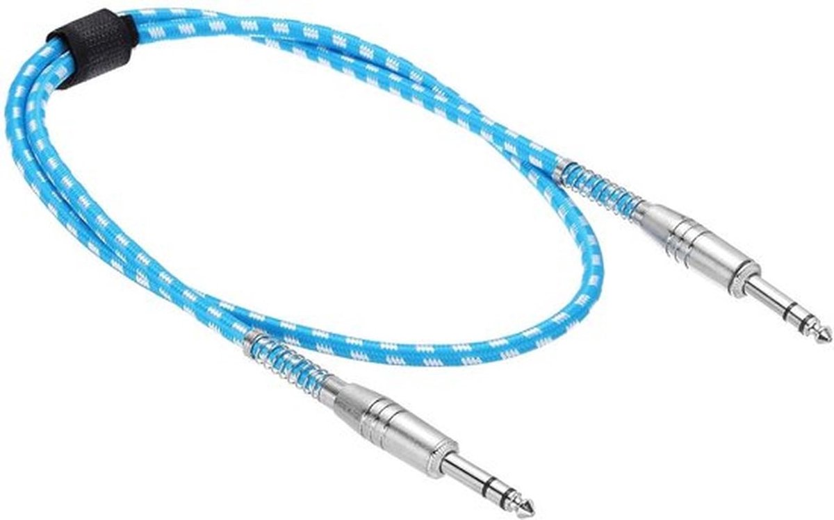 Gitaar instrumentenkabel 1 meter wit-blauw voor elektrische gitaar en basgitaar
