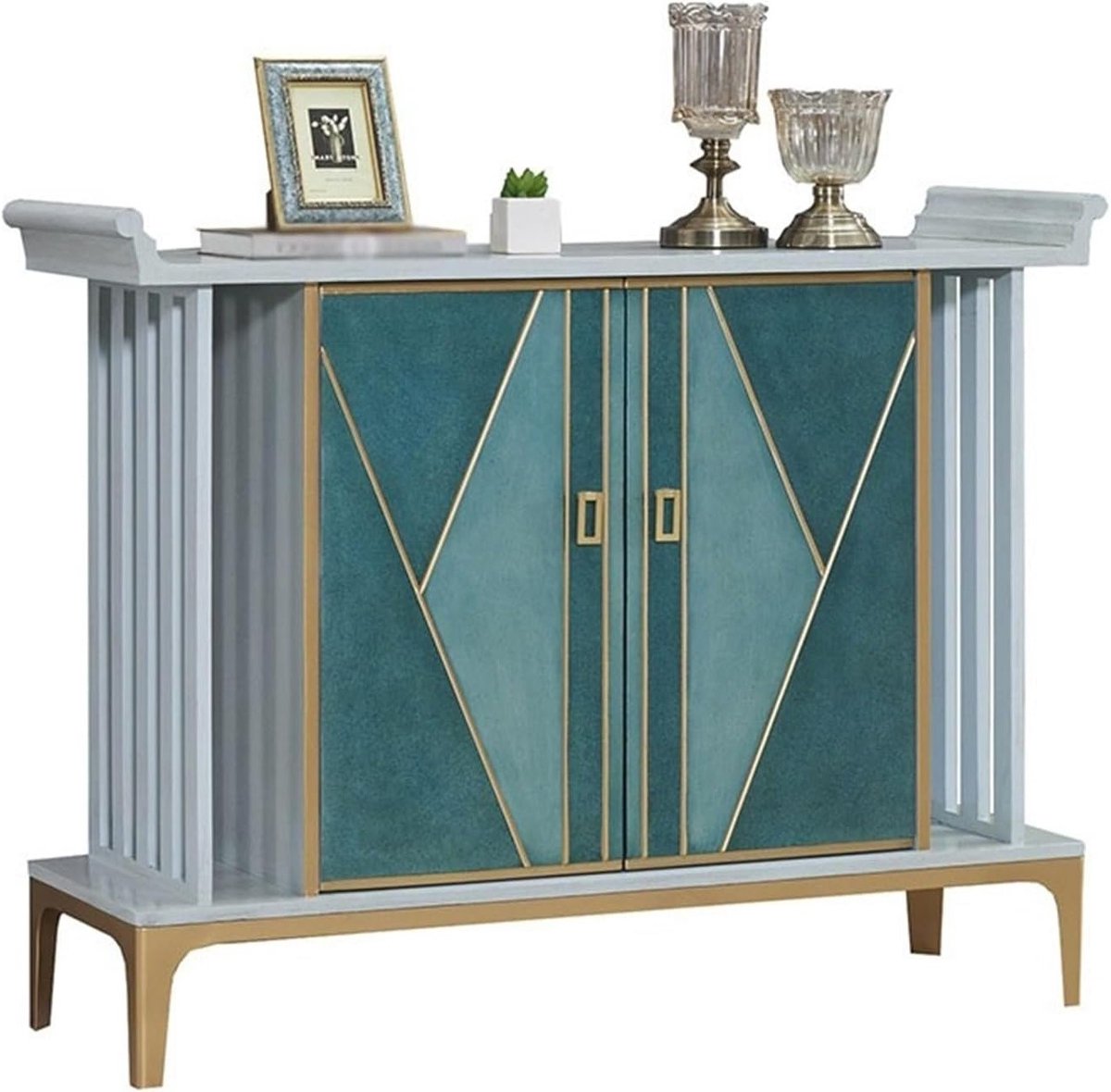Schoenopbergkast met 2 Deuren en Houten Accent - Decoratieve Dressoir met 4 Planken voor Woonkamer, Slaapkamer en Ingang