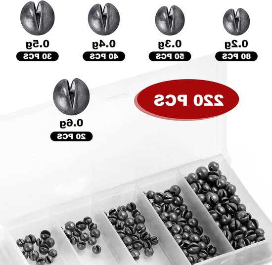 Dailygoods- Vislood 220 Stuks - Verwijderbaar Lood - Gewicht 0,2g/0,3g/0,4g/0,5g/0,6g - Stabiliseren Vislijn - Aas - Geschoten Vislood - Splitshot van Dailygoods — afbeelding 5