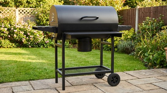 Houtskool Barbecue Grillwagen XXL - House&Garden Premium BBQ met Deksel, Thermometer, XXL Grillrooster (70x35 cm), Kippengrill, Aslade, Ventilatiesysteem, Zijplank, Wielen & Opbergruimte - Roestvrij Staal Outdoor Tuinbarbecue Zwart — afbeelding 2