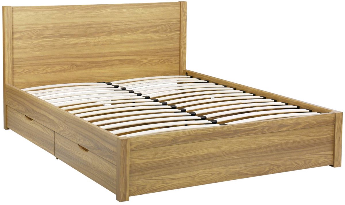 sweeek Bed met 4 lades lattenbodem en hoofdbord 160 x 200cm houtdecor - nepal Naturel