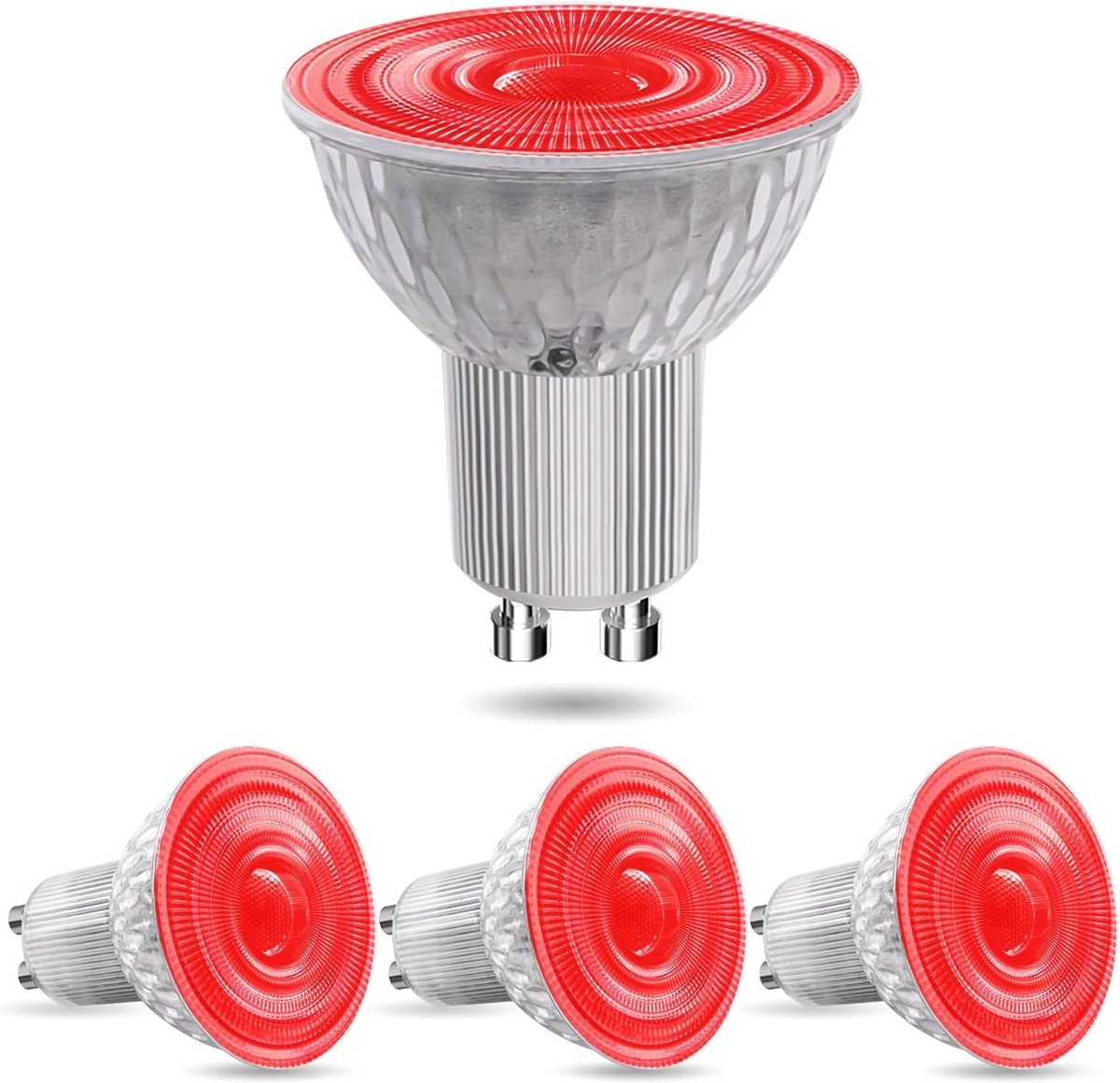 Set van 4 Rode GU10 LED Lampen 5W voor Slaapkamer, Nachtverlichting en Feestverlichting, Niet Dimbaar, Ideaal voor Sfeervolle Verlichting