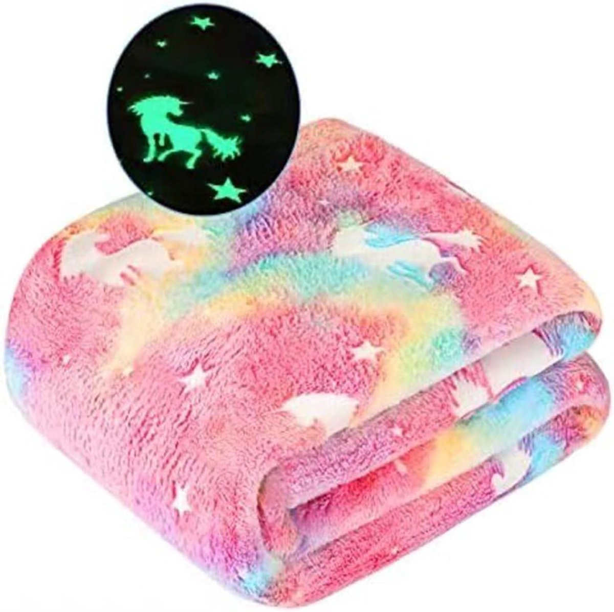 Cuddly Unicorn Rainbow Deken voor Kinderen, Schitterend in het Donker, Perfect als Cadeau voor Jongens en Meisjes, Fleece Babydeken en Geboorte Dekentje