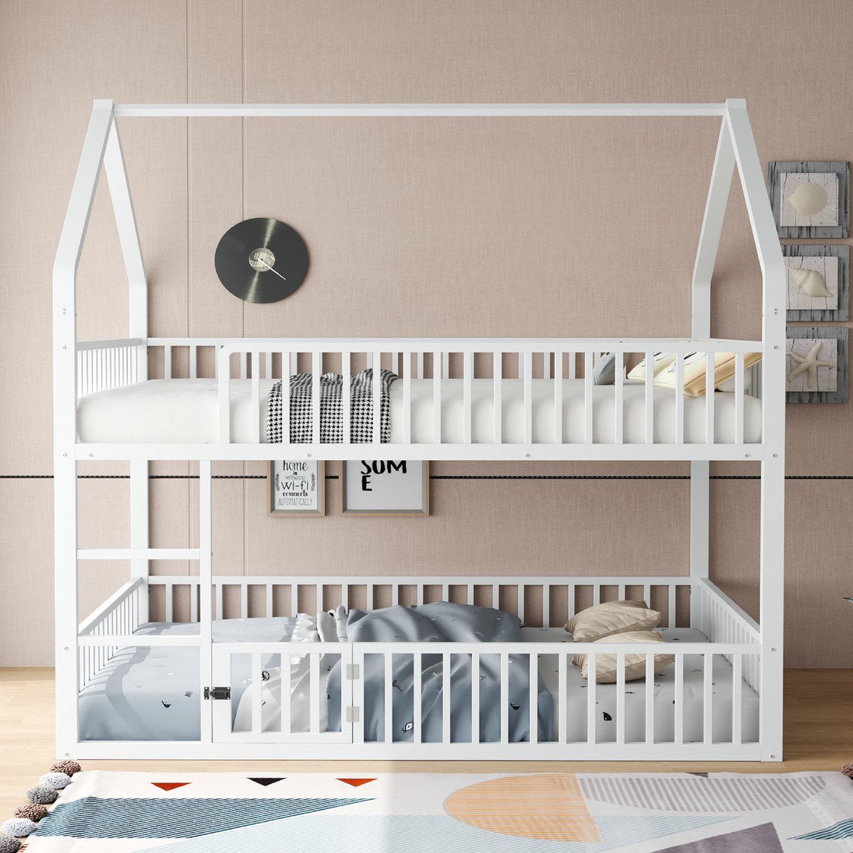 VVBV Kinderstapelbed 140x200 cm met Trap/Ladder, Voor Kinderen/Tieners - Metaal Wit