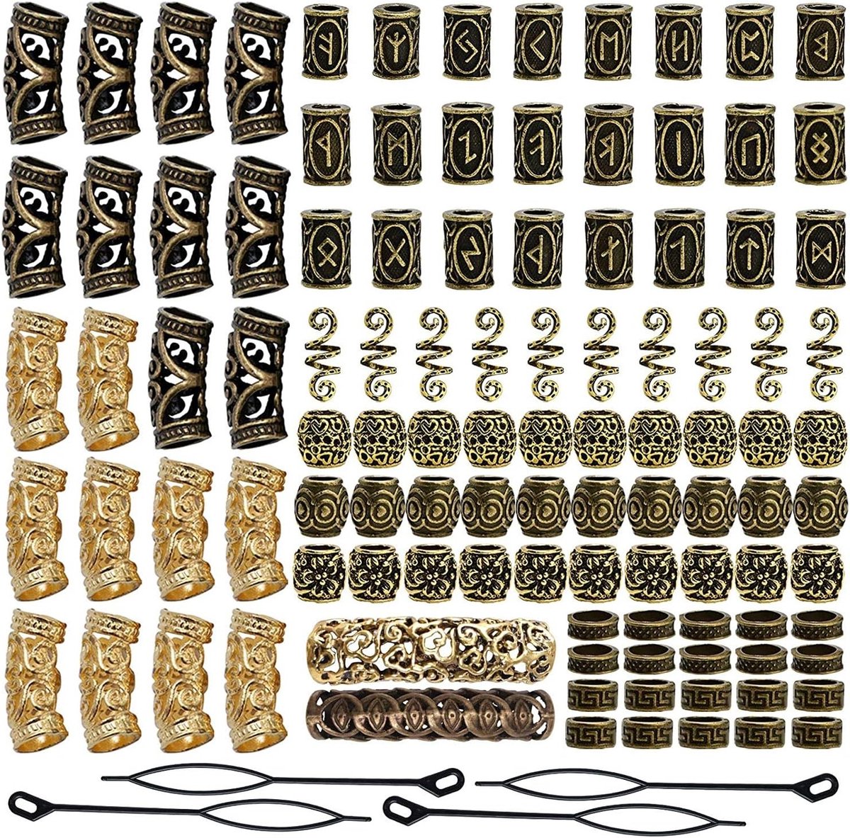 Viking Rune Kralen voor Baard en Haar - Nordic Kralen, Haaraccessoires en DIY Sieraden in Goudkleurige Zinklegering