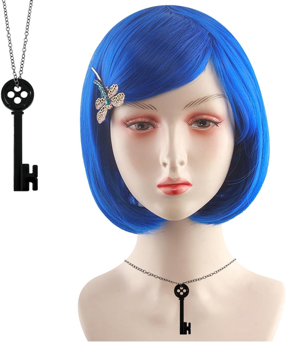 Korte Asymmetrische Bob Peruk voor Vrouwen - Synthetisch Haar, Blauwe Rechte Haarstijl voor Cosplay en Feestkleding