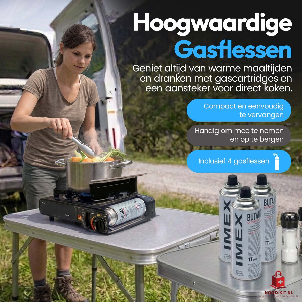 Nood-Kit® Camping Gasstel - Camping Kooktoestel - 4x Butaangasflessen met Koffer- Draagbaar Kooktoestel voor Camping, Outdoor & Noodpakket — cadeau in Sport & Outdoor - foto 4
