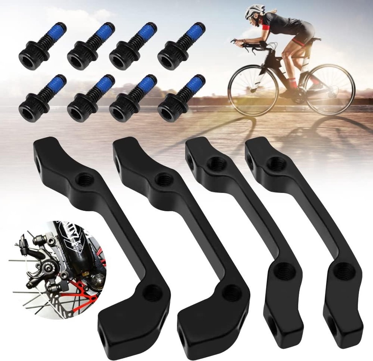 4 Stuks Ultralichte Disc Brake Adapter voor Fietsen - Voor 140/160/180 Rotor, Inclusief Bevestigingsbouten en Ringen voor MTB, BMX en Racefietsen