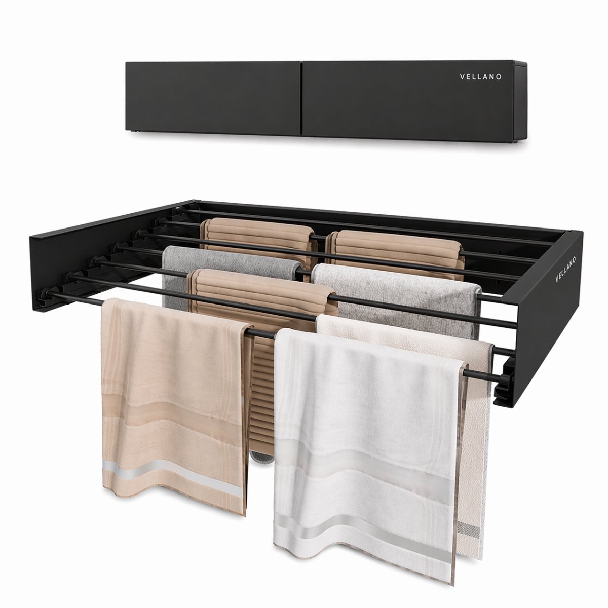 Vellano Wanddroogrek Inklapbaar – Premium Wasrek Muur 100 cm – 6 m Drooglengte – Stevig & Ruimtebesparend – Incl. Boormal & Bevestigingsset – zwart