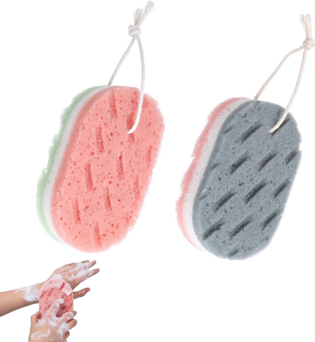 Zachte grote badsponzen in 2-delige set, 3-laags scrub spons voor douche, ideaal voor mannen en vrouwen, badkameraccessoires en verzorging