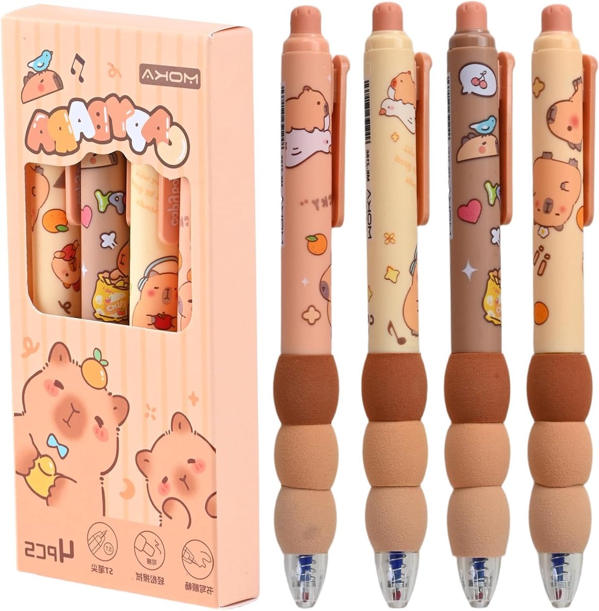 Pen Set met 4 Stuks, Vervangbare Balpen, Schrijfbenodigdheden voor Studenten, Schoolartikelen, Creatief Kantooraccessoire, 0.5mm Blauw