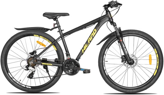 Hiland Bedrock Mountainbike - 27.5 Inch - 24 Versnellingen - Shimano - Hydraulische Schijfremmen - Aluminium Frame - Zwart/Neongeel van Hiland — afbeelding 2
