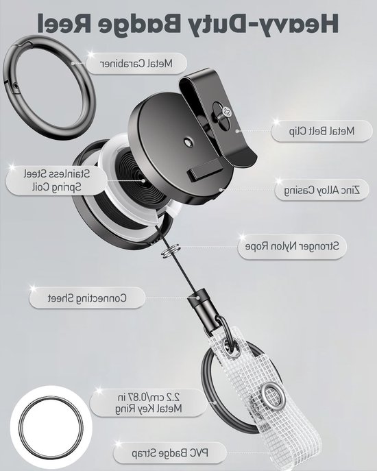 Set van 2 Stevige Retractable Badge Reel voor Badgehouders, Metalen Sleutelhanger met Riemclip, Duurzaam en Handig voor Werk en Evenementen van Merkloos — afbeelding 5