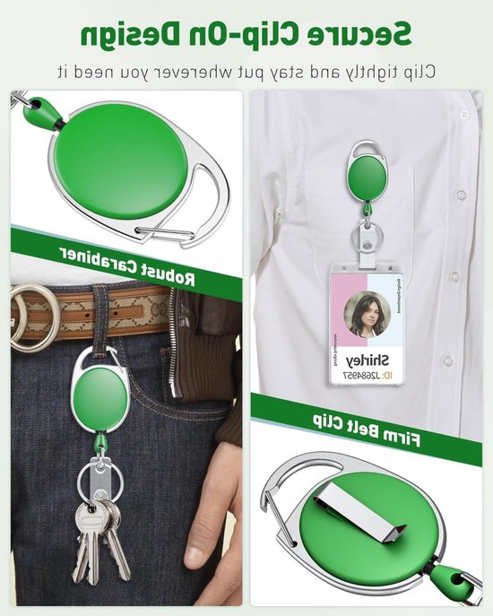 Set van 2 Uittrekbare Badge Reel voor Badgehouders, Sterke ABS Behuizing, Rvs Veer en 24 Inch Nylon Koord met Carabiner en Clip voor Sleutels en ID Kaarten van Merkloos — afbeelding 3