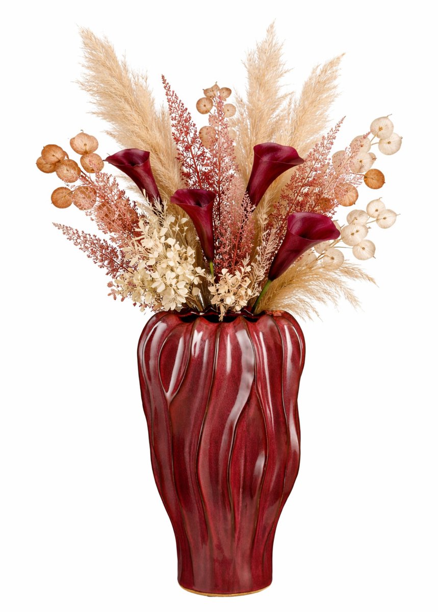 Mica Decorations Bloemenvaas Thom - bordeaux rood - keramiek - 35 x 22 cm - decoratie vaas