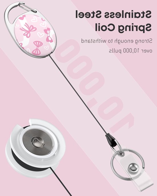 Roze Strik Retractable Badge Reel voor Badgehouder - Stevige Sleutelhanger met Clip en Verlengsnoer van Merkloos — afbeelding 2
