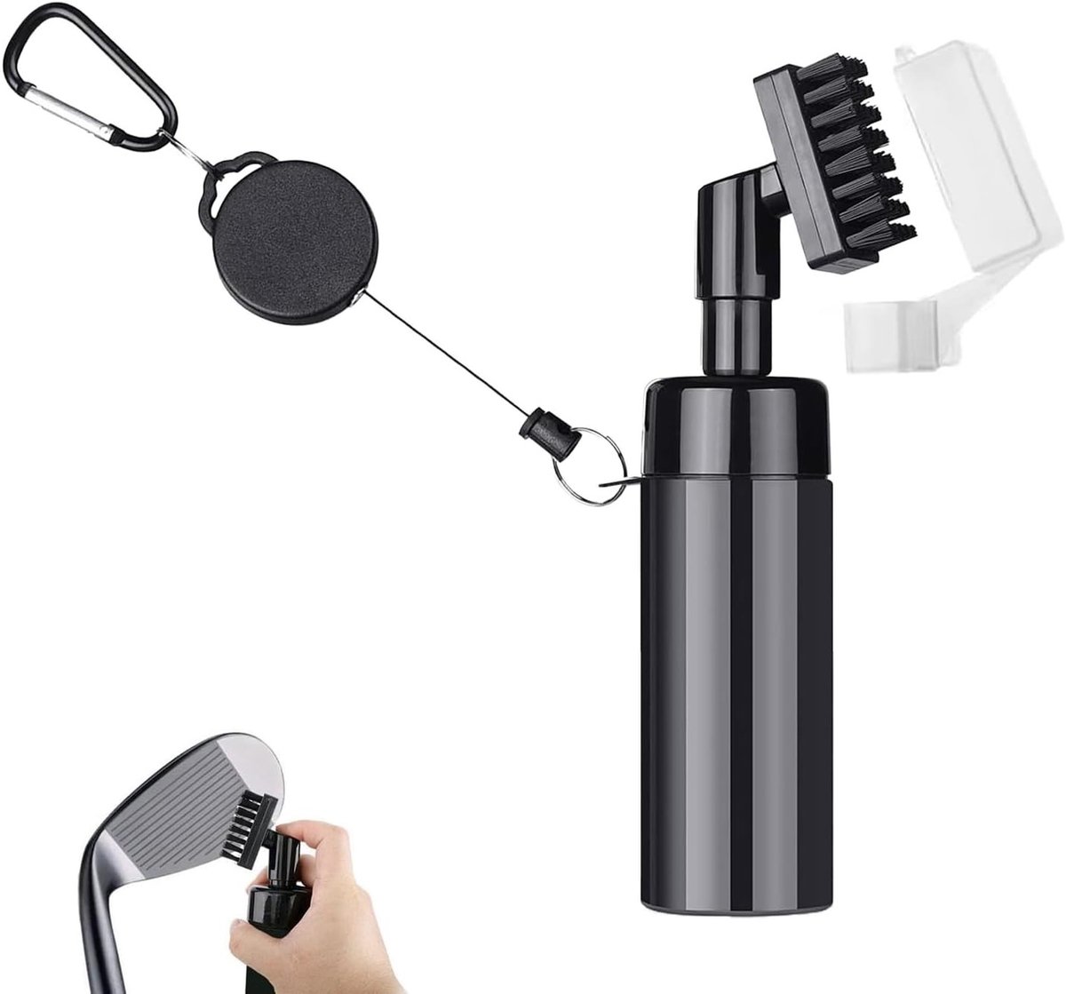 Efficiënte Golfclub Borstel met Water Spray Functie, Retractable Design en 150ml Capaciteit voor Optimale Reiniging van Golfclubs en Stokken