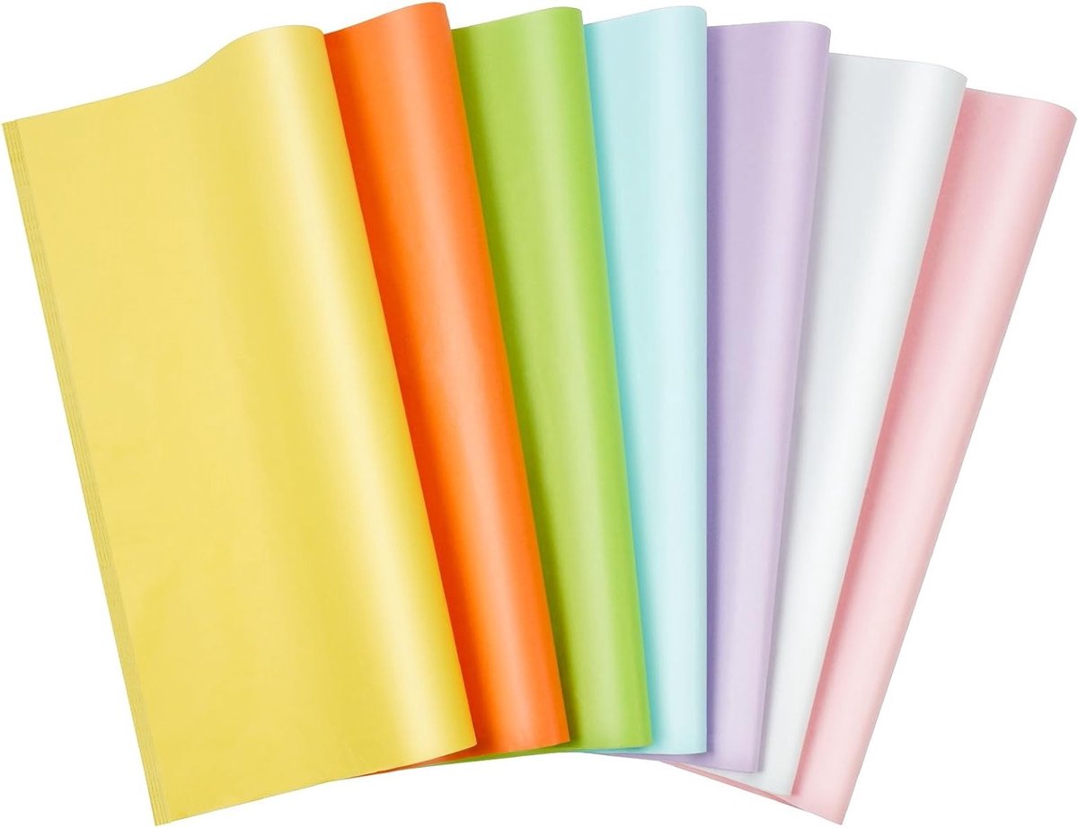 Kleurrijk Tissuepapier voor Verpakking - 70 Vellen van 50 x 35 cm voor Pompoms, Feestjes en Decoratie in 7 Kleuren