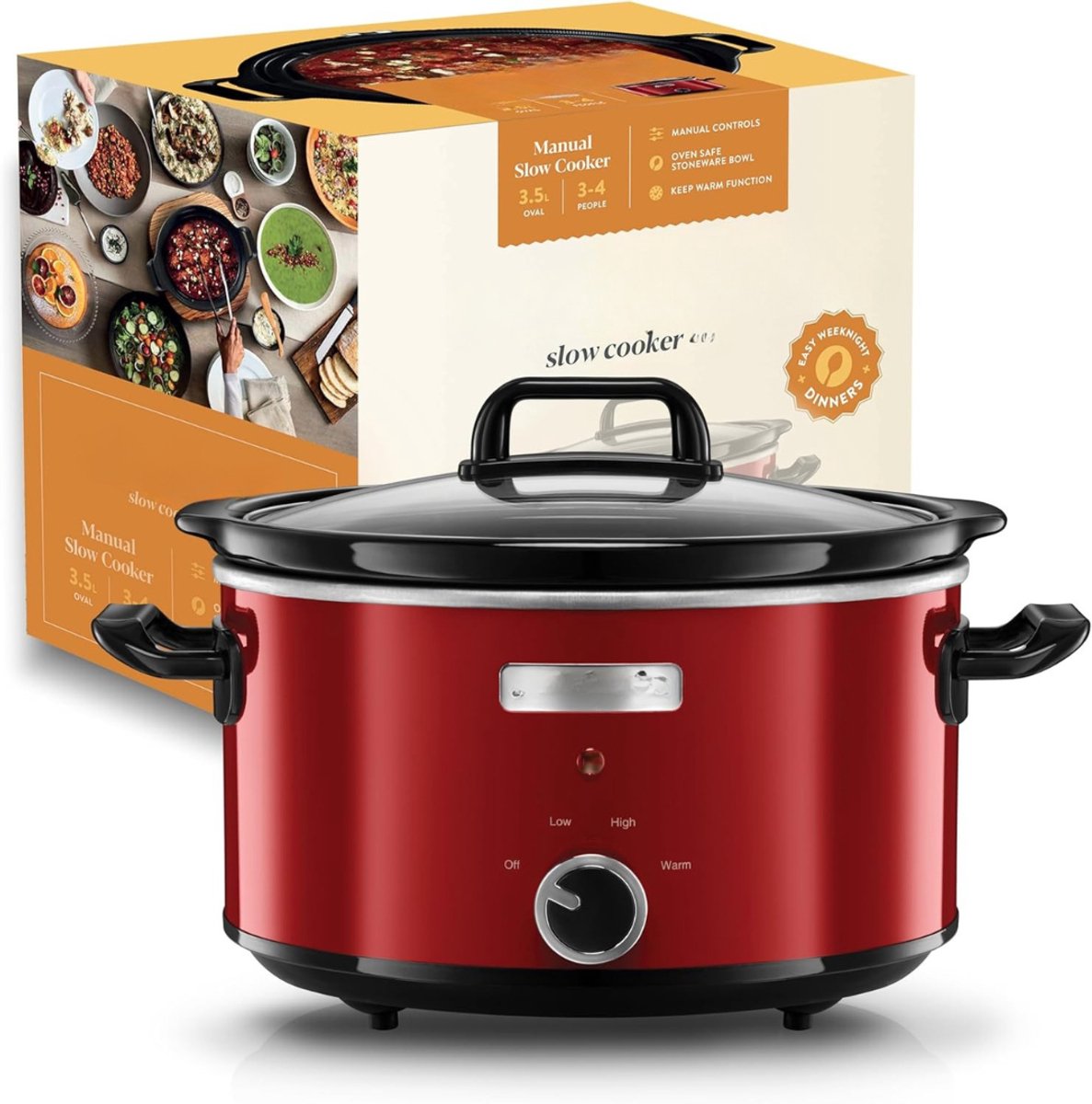 RUX® Slowcooker met Timer - Crockpot - Stoompot - Inclusief Warmhoudfunctie - Rood - 24cm x 21cm x 33cm