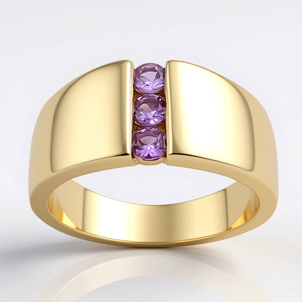 Cavill - 9K Geelgouden Ring met 0,275 ct Paarse Ceylon Saffieren - Moderne Elegante Ring - Luxe Saffier Ring uit Sri Lanka