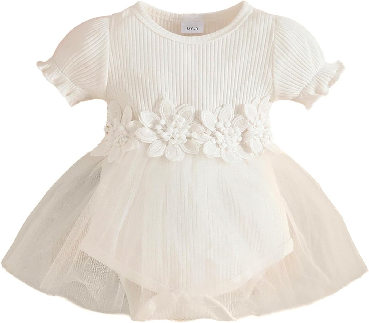 Schattige Meisjes Bloemen Borduur Tulle Jurk voor Baby's met Korte Mouwen - Perfect voor Lente en Zomer, Geschikt voor 0-18 Maanden