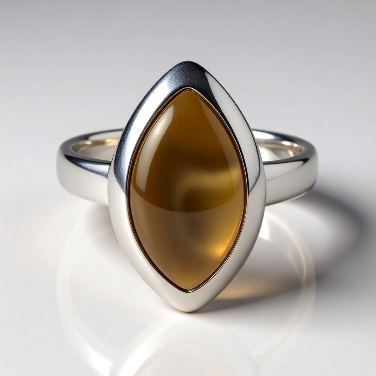 Cavill - 925 Sterling Zilveren Ring met 3,45 ct Marquise Cabochon Vuursteen uit Polen - Elegante Minimalistische Ovaal Ontwerp Sieraad Dames