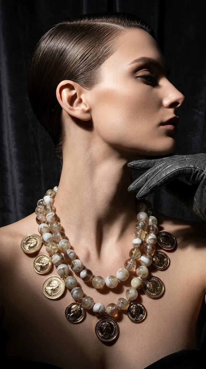 Dorvina met Bedel Vintage Design Dames Ketting Kombini 2-delig Ketting Akrilik Groen Wit Boncuk Sikke