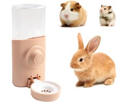 Drinkfles voor Knaagdieren 80 ml - Roze Waterfles met Voerbak en Standaard, Automatische Waterdispenser voor Hamsters, Cavia's en Konijnen zonder Lekkage