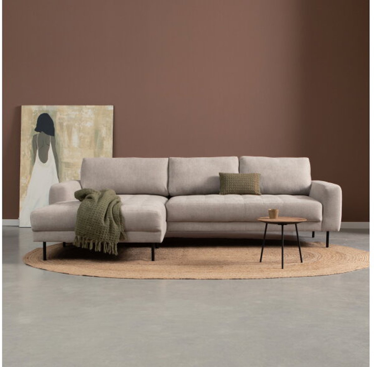 PEPP Interiors OREO hoekbank met chaise longue links - linnenlook Tesla 2003 - 275x164x95 cm Lichtbruin