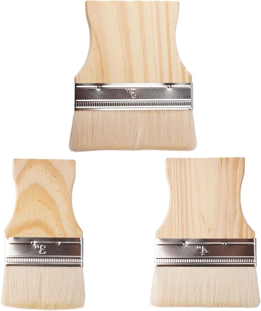 Set van 3 Verfkwasten met Houten Handvatten, Plat en Breed, Ideaal voor Schilderen en Kleuren