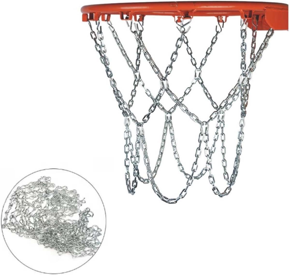 Basketbalnet met ketting - Robuust en duurzaam, zilver metallic - Outdoor sportaccessoire voor basketbalmand