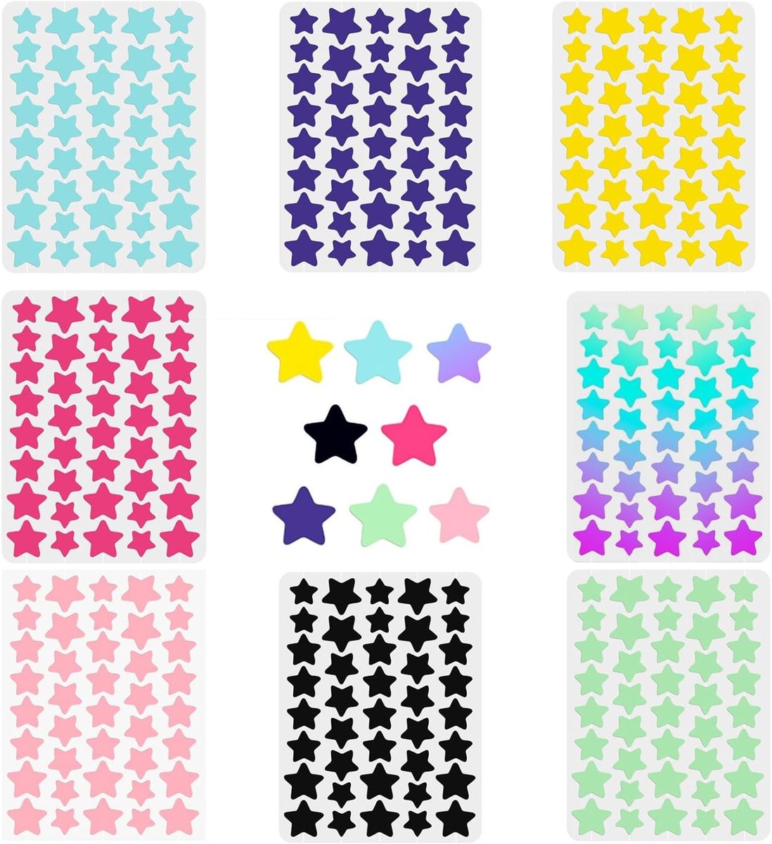 8-Kleurige Ster Acne Patches | 320 Hydrocolloïde Pimple Patches voor Effectieve Huidverzorging | Draagbare en Ultra-Dunne Pleisters met Schattig Ster Ontwerp voor Make-up Bedekking en Vlekken Verwijdering