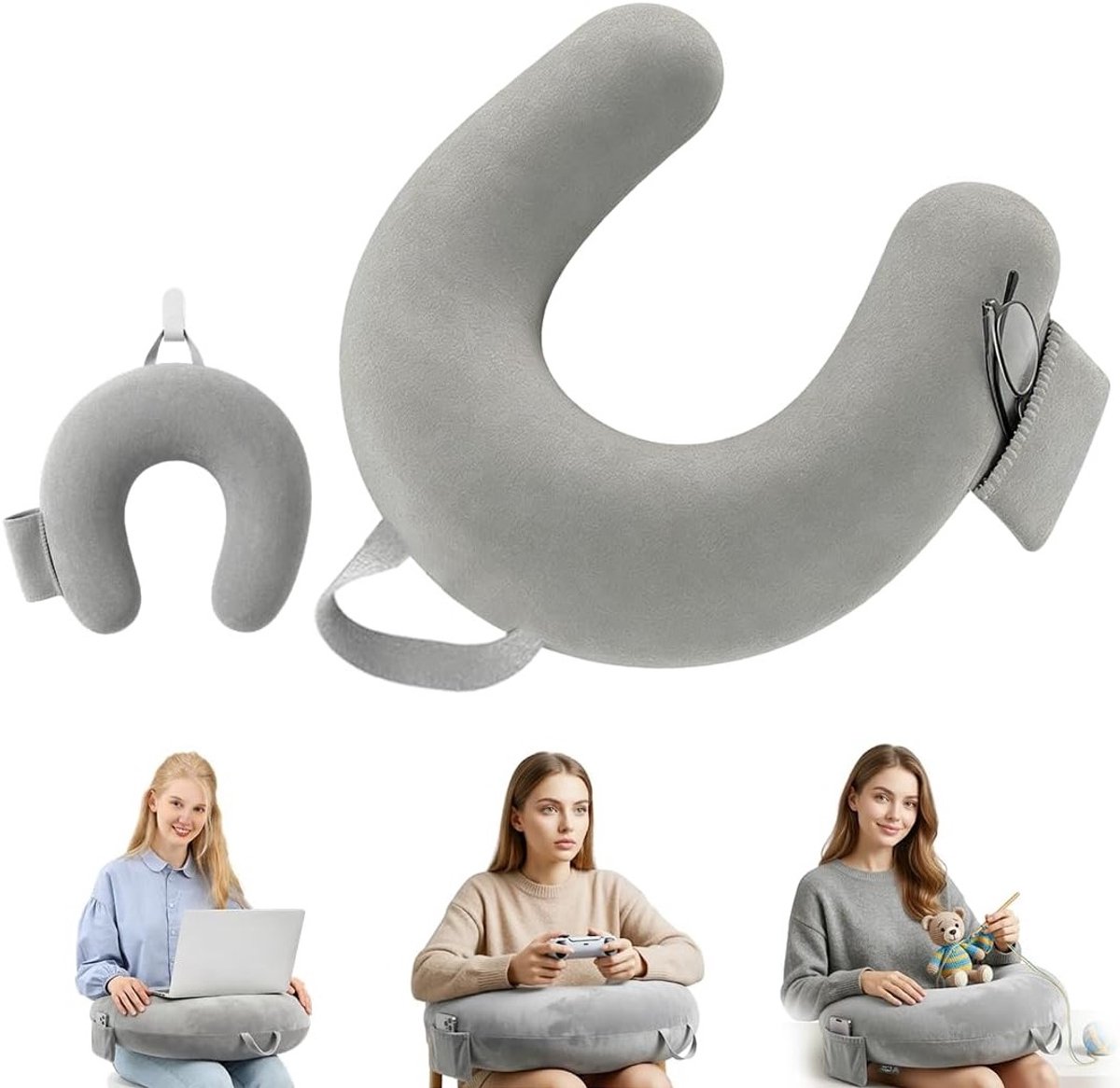 Ergonomisch Gaming Kussen voor Bed, Bank of Vloer - Ideaal voor iPad en Laptop, Comfortabel en Ondersteunend Knitted Kussen in Grijs