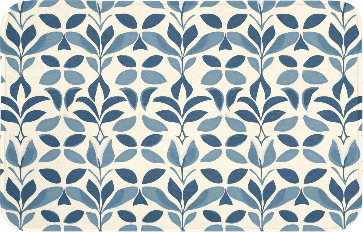 WC mat 80x50 cm - Antislip - Flora - Modern - Blauw - Toiletmat - Vloermat - Douchemat - T