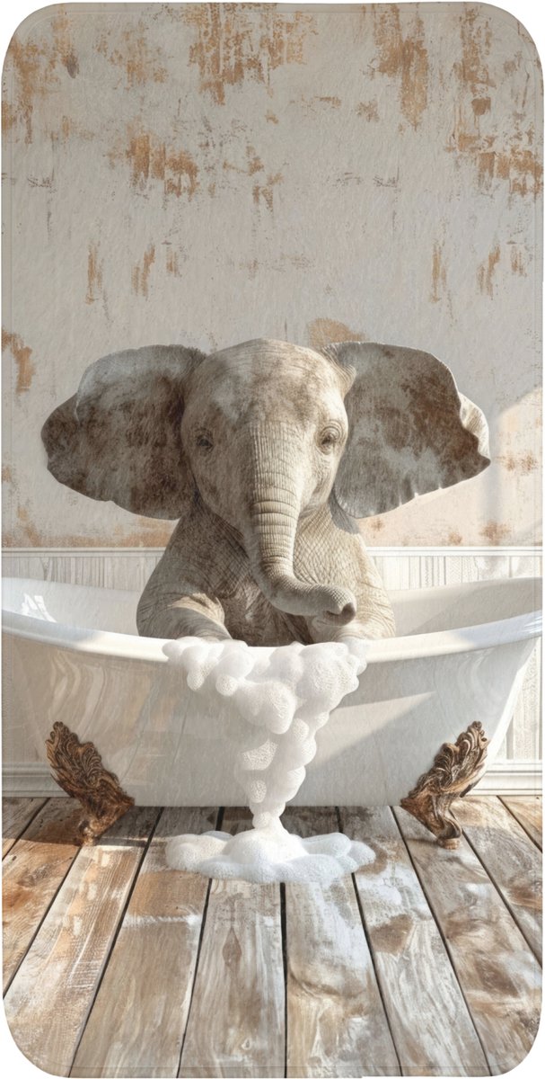 Badmat 60x120 cm - Antislip - Vintage - Olifant - Badkuip - Schuim - Wilde dieren - Badmatten voor badkamer - Badkamermat - Douchemat - Badkamer mat