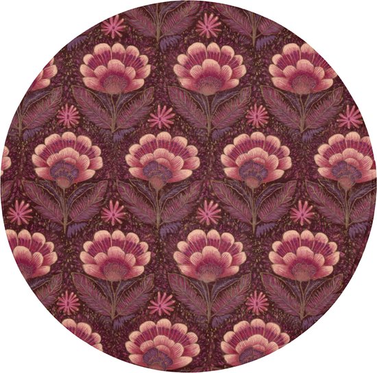 Badmat rond 70x70 cm - Antislip - Bloemen - Waaier - Paars - Badmatten voor badkamer - Badkamermat - Douchemat - Ronde badkamer mat