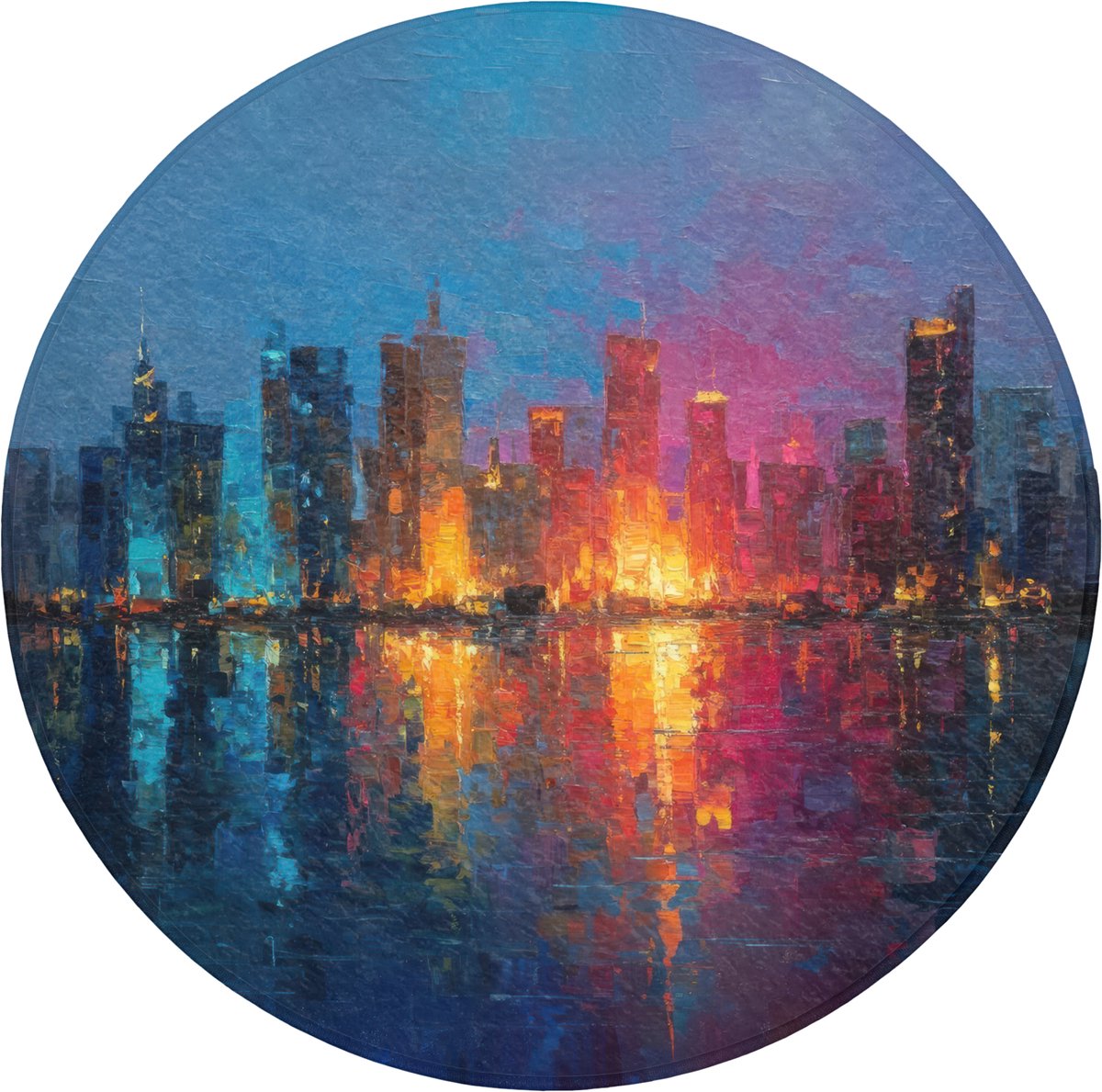WC mat rond 70x70 cm - Antislip - Skyline - Penseelstreken - Donkerblauw - Lichtgevend - T
