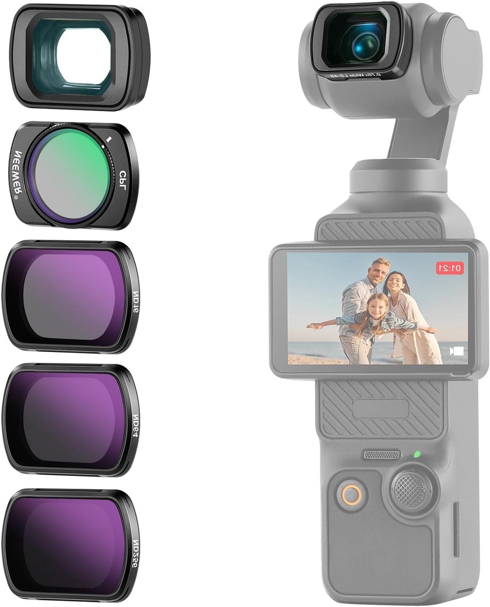 ND Filter Set (4PCS) met 0.75x Groothoeklens en 108° FOV, ND16 ND64 ND256 Circulaire Polarisatiefilter voor DJI Osmo Pocket 3 Accessoires voor Creators