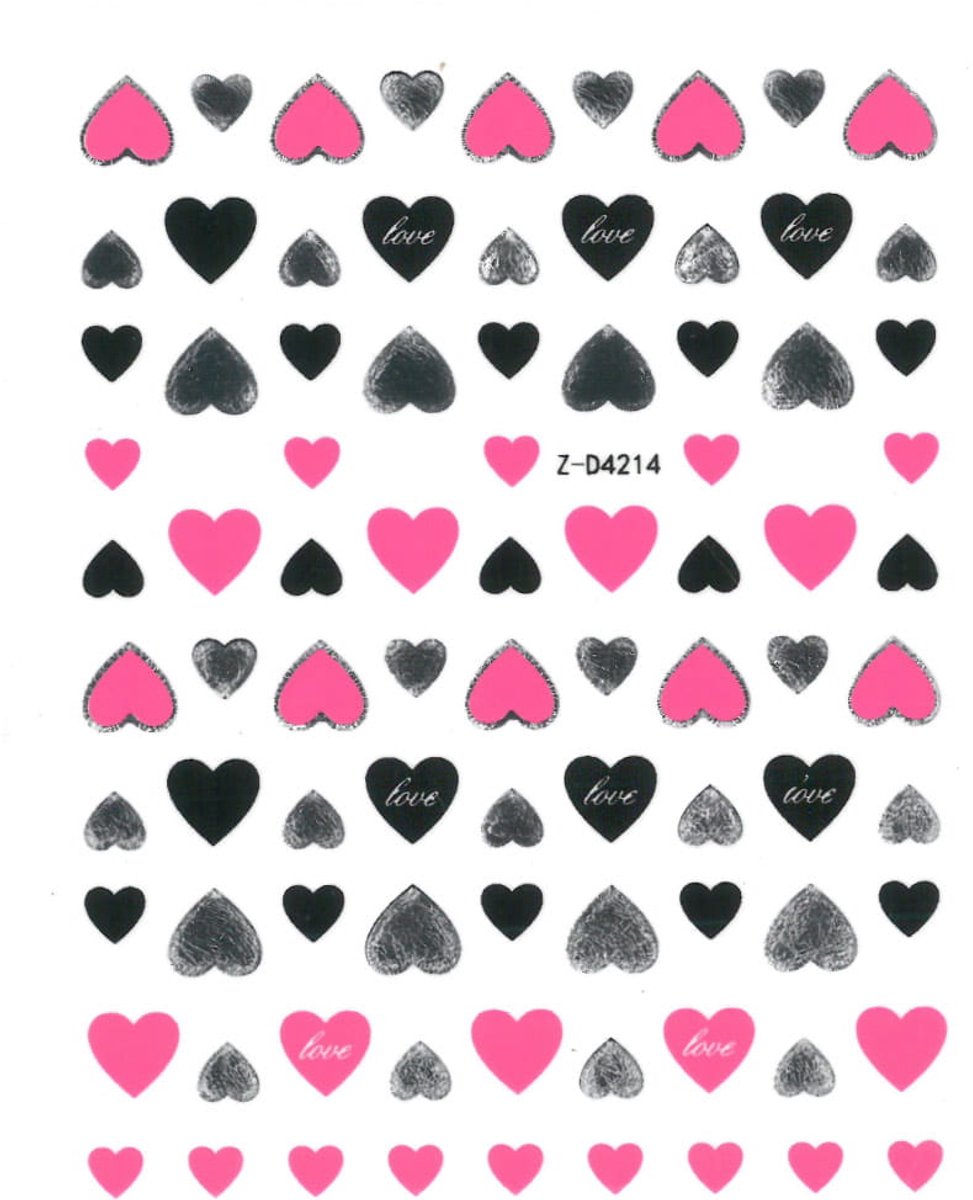 Allepaznokcie - Nail Art Sticker Serie - Roze Hartjes - Zelfklevende Nagelstickers