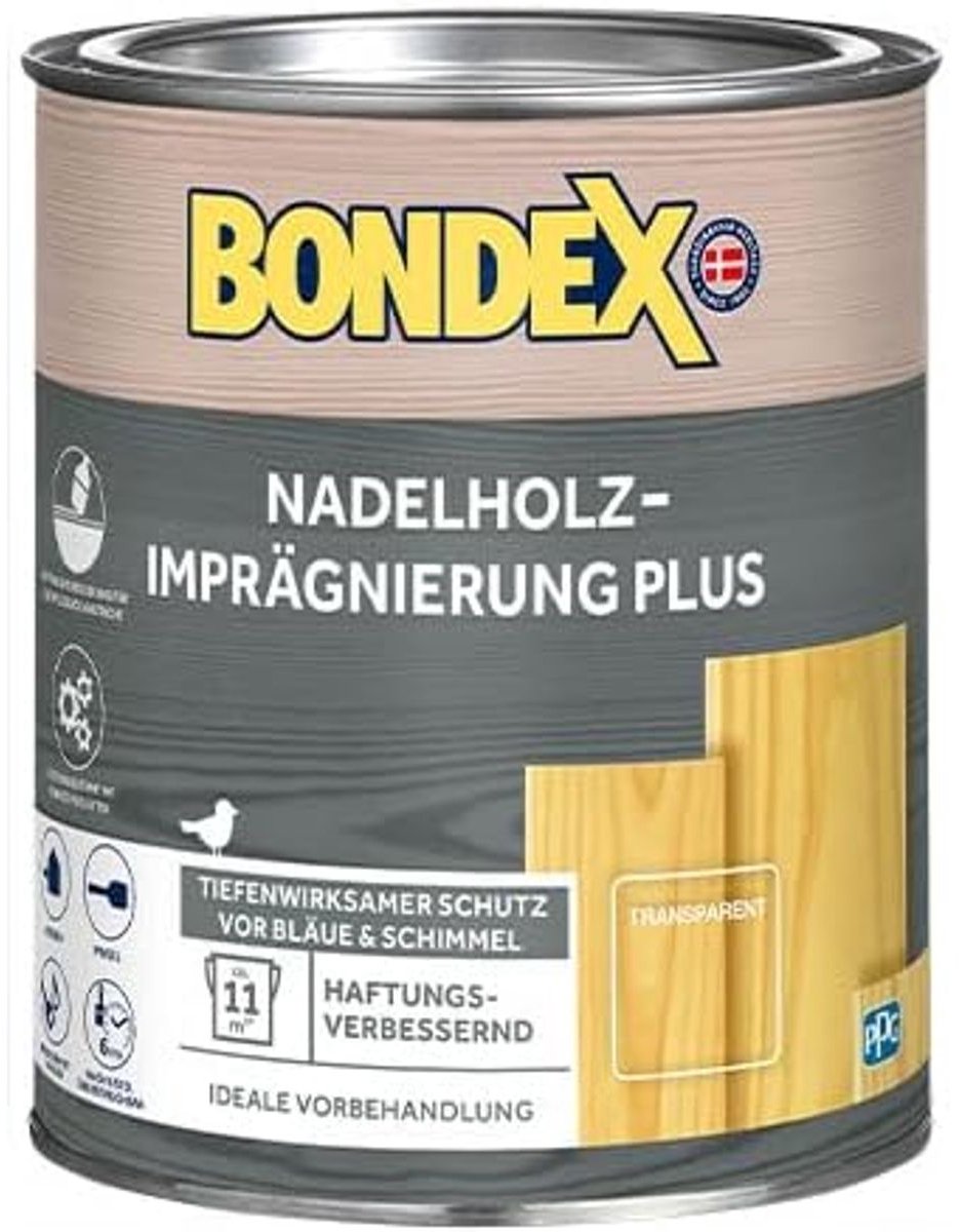 Bondex Zachthout Impregnatie PLUS Kleurloos, 0,75 L voor 4,5 m² / Primer met tot 10 jaar beschermings-/coatingfilm beschermd tegen blauwschimmel en schimmelaantasting