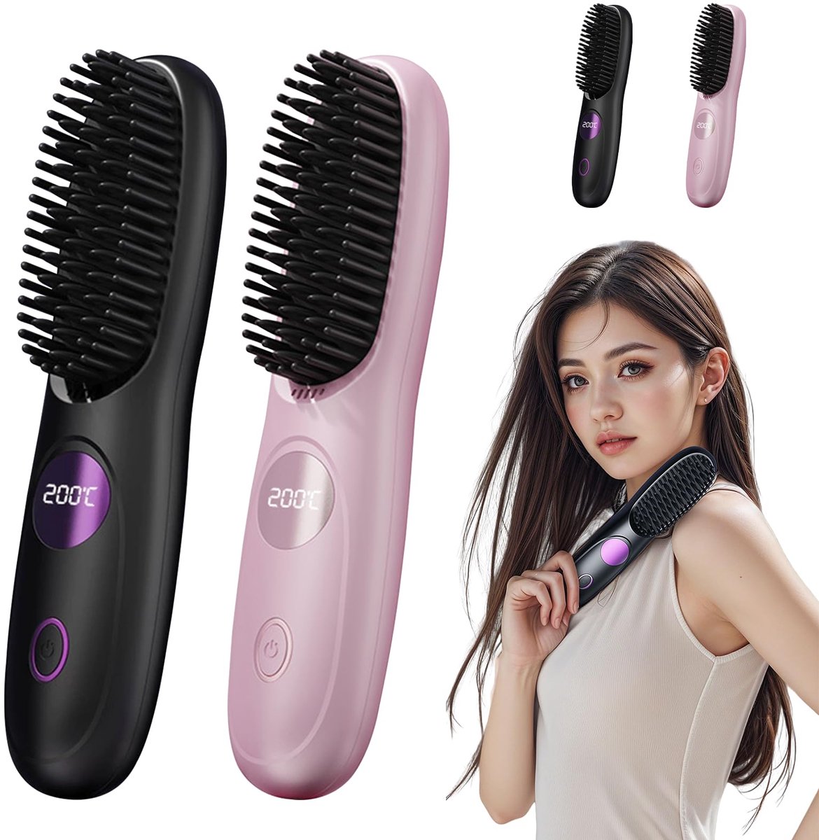 carmdering - Stijltang - Kort Haar Stijltang - Oplaadbare Stijltang - Set van 2, 3 temperaturen (160-200°C), 30 sec opwarmen - Brandveilig, draagbaar, lichtgewicht - Perfect voor thuis, reis en cadeau