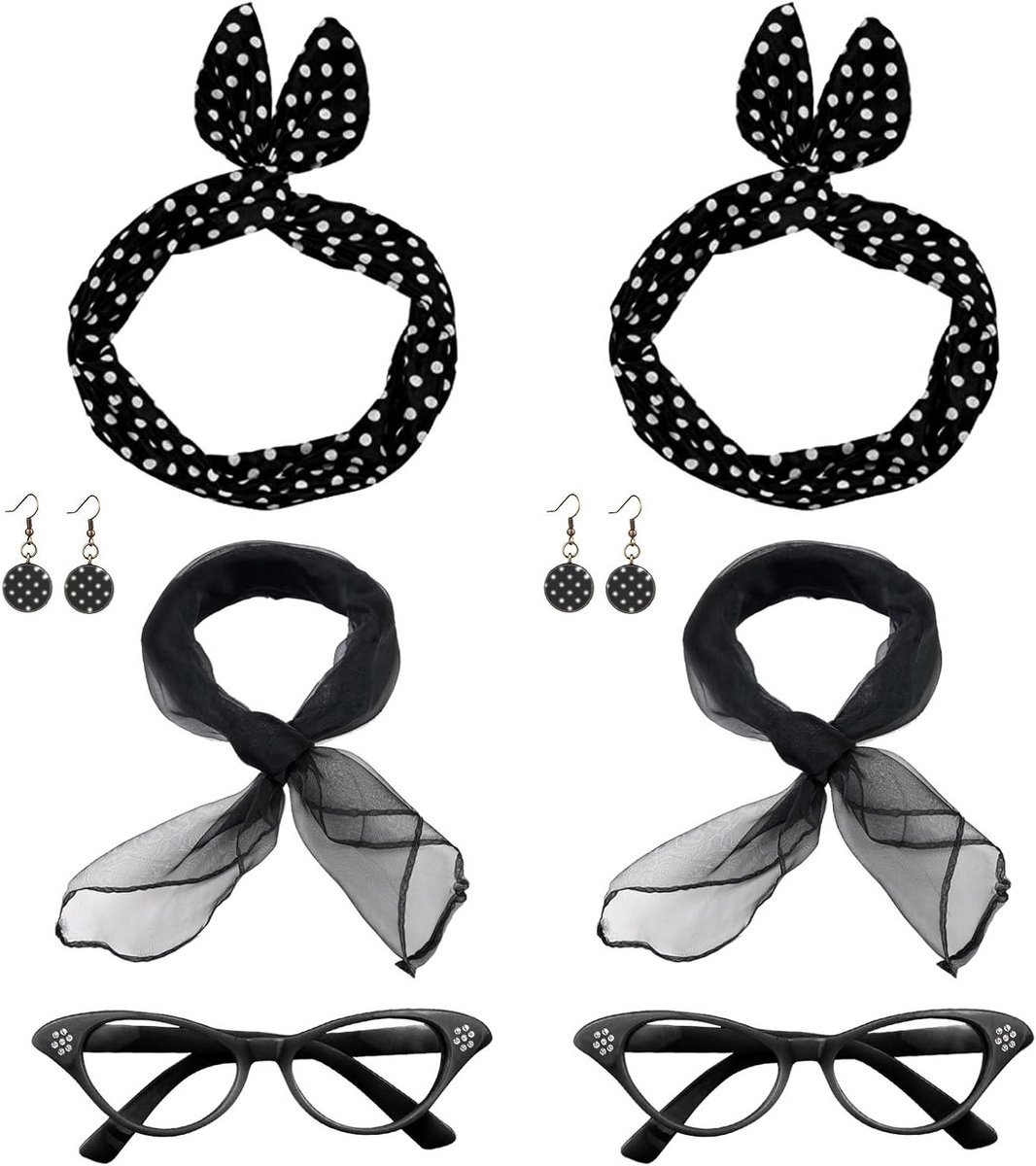 8-delige jaren '50 kostuumaccessoires set voor dames, retro fancy dress, feestdecoratie en modeaccessoires voor themafeesten